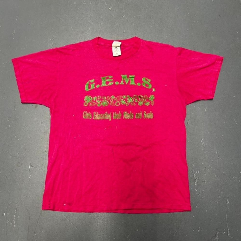 Vintage 90s hot pink "Girls educating their minds and souls GEMS" distressed Tee